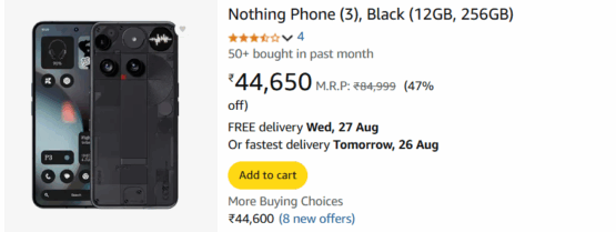 Nothing Phone 3 Now at Half Price (₹44,650) on Amazon